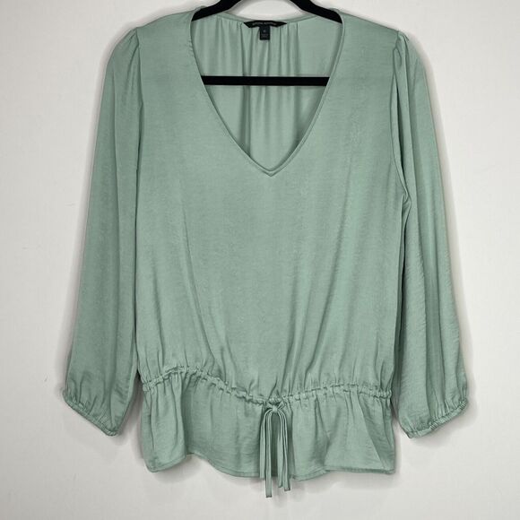 Banana Republic 2020 Satin Peplum Cinched Waist 3/4 Sleeve Blouse Size Medium - Picture 1 of 7